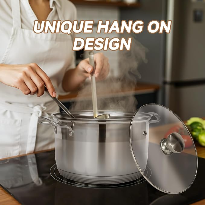 Ohtomber Stainless Steel 8 Quart Induction Stock Pot with Lid | Thick Base Cookware, Heavy Duty, Induction Ready, Ideal for Soup Pasta Stew Simmering Boiling & Canning, Deep Cooking Pot