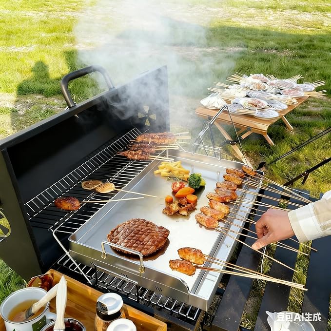 Upgraded 17" x 13" Nonstick Stainless Steel Griddle, Universal Flat Top Plate Insert with Grease Groove, Large Stove Top Griddle for BBQ, Camping, Tailgating and Parties