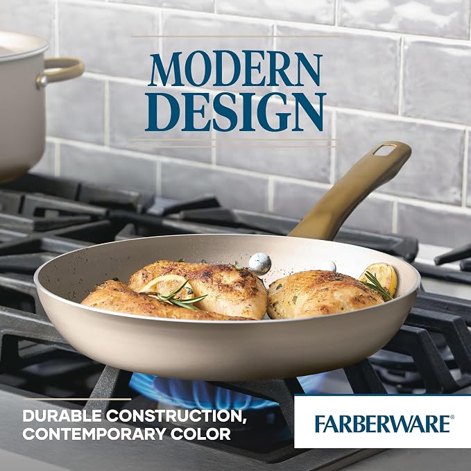 Farberware Radiant Nonstick Frying Pan/Skillet, Dishwasher Safe, 10 Inch Open Fry Pan - Champagne