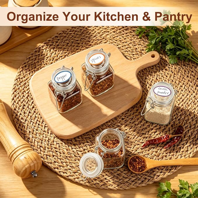 HINGWAH 12 Pack 4 oz Glass Spice Jars with Airtight Lids, Small Glass Herb Jars with Wire Clamp Lids for Seasoning Storage, Spices, Herbs, Gifts Includes Labels, Funnel, Twine, Tags & Brush