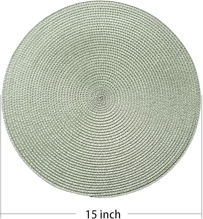 AHHFSMEI Round Placemats Set of 4 Heat Resistant Washable Non-Slip Woven Braided Table Mats for Dining Table Kitchen & Home Decor (Sage Green,4)