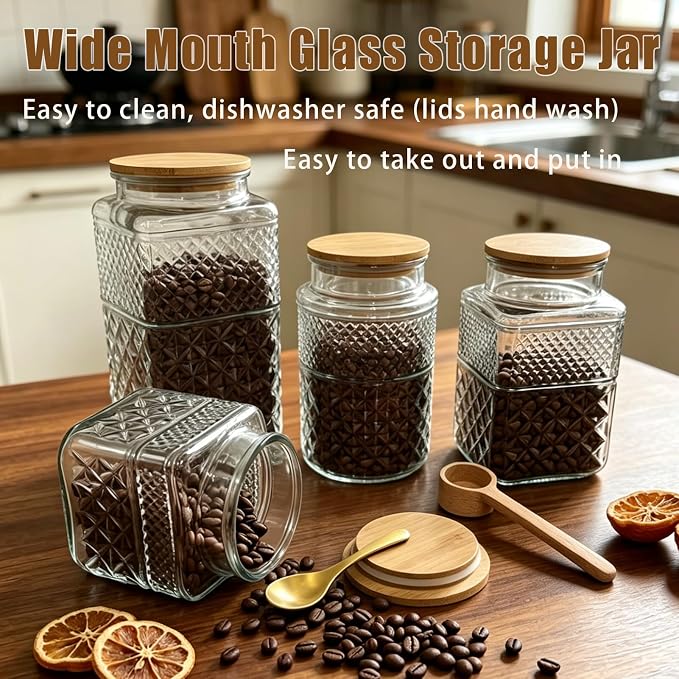 Viovian Vintage Glass Jar with Lid Spoon 38 OZ Round Thick Glass Storage Jars Airtight Lids Clear Decorative Canister Container for Food Candy Cookie Sugar Coffee Tea Nuts Snack Dog Treat Vase