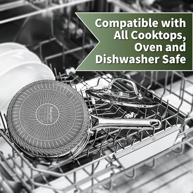 Hybrid Nonstick 5 QT Stockpot with Lid Two Handles, Stainless Steel Stockpot with Honeycomb Texture,Compatible with All Cooktops,Dishwasher and Oven Safe