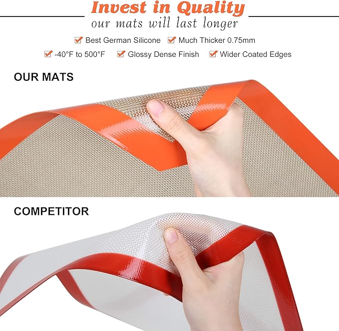 Best German Silicone Baking Mats for Quarter Sheet | Non Slip Silicone Baking Sheet, Non Stick Reusable, BPA Free, PFOA Free, Non-toxic, Dishwasher Safe