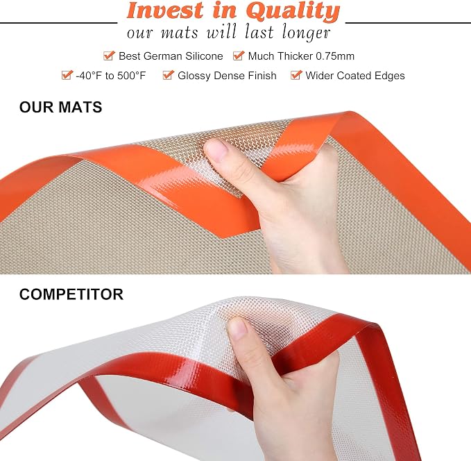 Best German Silicone Baking Mats - 8 inch | Set of 2 Square Non-Stick Reusable Air Fryer Linner, Non Slip, BPA Free, PFOA Free, Non-toxic, Dishwasher Safe