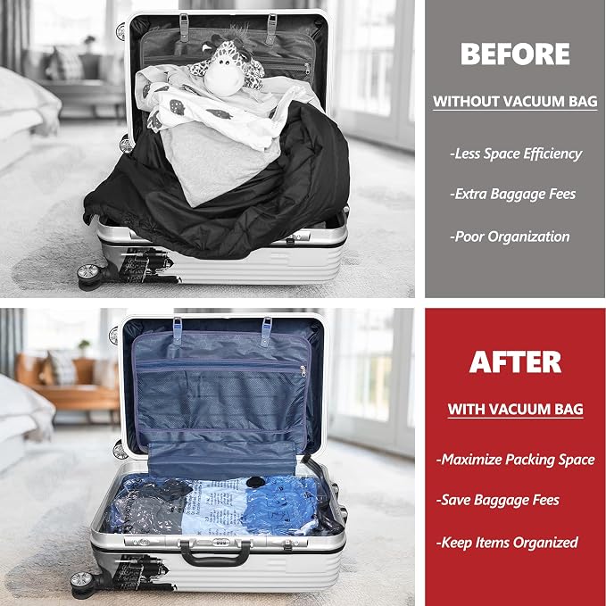 Vacuum Seal Bags for Clothing Travel and Home Storage, Travel Vacuum Bags with Electric Pump, Space Saver Compression Packing Cubes for Luggage Suitcase Bedding Blankets Clothes, 18 Combo