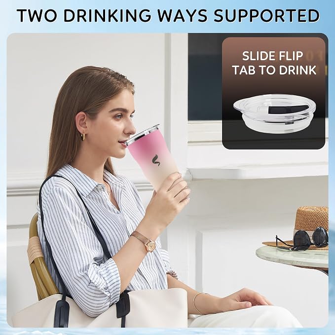 20 oz Insulated Tumbler, Straw and Flat Lids,Pink Mesa Sunset | 18/8 stainless steel, double-wall vacuum insulation, BPA-free materials, reusable straw, for everyday hot and cold drinks.