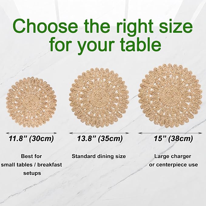 13.8" Set of 12 Round Woven Corn Husk Placemats by Laquedecraft | Protects Tables from Heat & Scratches, Perfect for Everyday Dining, Family Gatherings and Holiday Entertaining