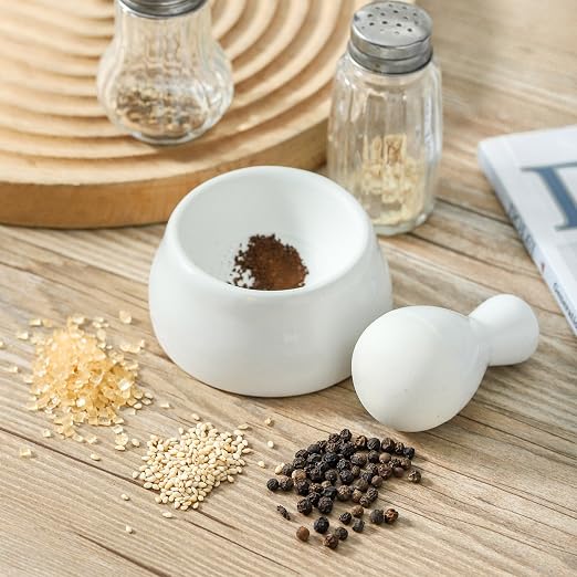 Mortar and Pestle Set, Pill Grinding Bowl,Pill Crusher and Spice Stone Grinder, 2.5 Inch, 1/2 Cup, Grinding is Efficient and Labor-Saving