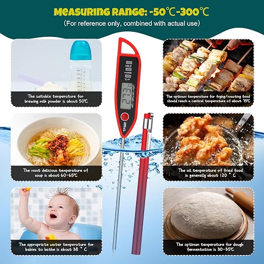 10 Set Digital Food Thermometer Long Probe Instant,Red | Waterproof for Water, Liquid, Candle and Cooking Meat Thermometer Read for Kitchen BBQ Grill Candy