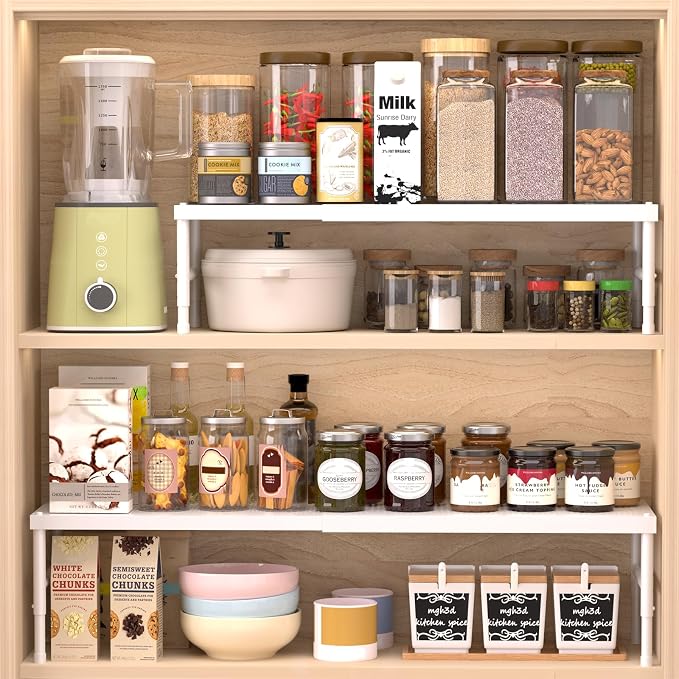 Kitchen cabinet organizer shelf,Spice Racks,Counter Shelf for Cabinets | Expandable adjustable stackable Heavy Duty Metal Pantry Storage Shelves Racks for kitchen,Small Cupboard Organizers
