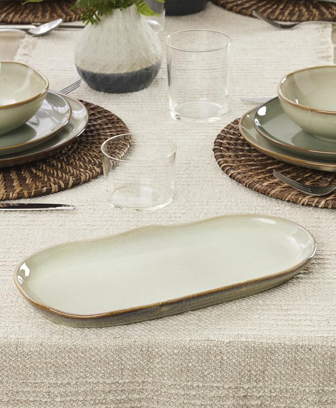 Oneida Organic Shades Sage Green Stoneware 2-Piece Serving Platter Set | dishwasher safe, microwave safe | includes platter and serving bowl | 44oz, food tray, gift for women