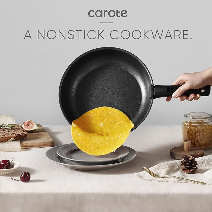CAROTE 19pcs Pots and Pans Set Non Stick, Detachable Handle Cookware | Kitchen Cooking Sets, Space Saving, Dishwasher & Oven Safe, Non-Toxic, for Camping/RV/Traveling, Black