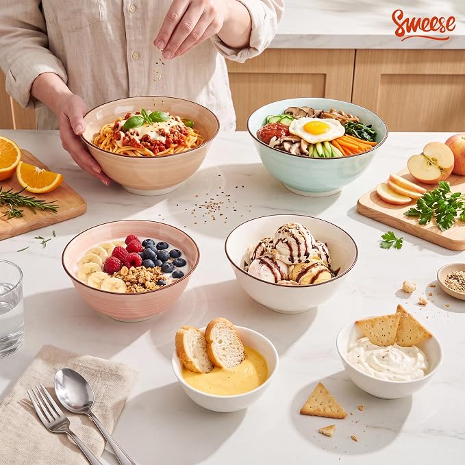 Sweese 10 oz Ceramic Bowls Set of 6, Blue Cereal Bowls for Yogurt, Fruit, Dessert, Oatmeal and Snacks, Stackable Small Serving Bowls for Breakfast and Everyday Use