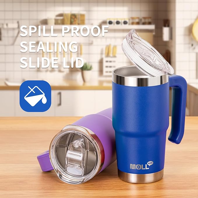 16 oz Tumbler with Handle, Stainless Steel Cups with Lid and Straw,Navy | Reusable Vacuum Insulated Tumbler with Convenient Handle, Complete with Sealed Lid & Straw, Ideal Daily Travel Cup for Women