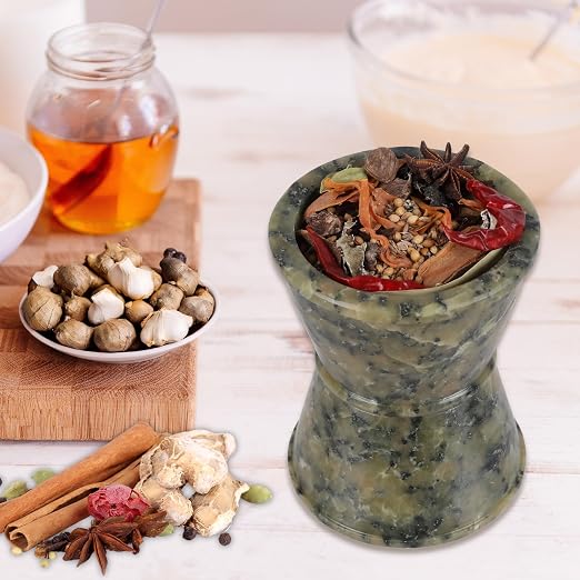 Mortar and Pestle, Made of Heavy Duty Polished Hard Stone, Natural Stone Grinder for Spices, Pastes, Herbs, Seasoning etc. (Drum Shape)