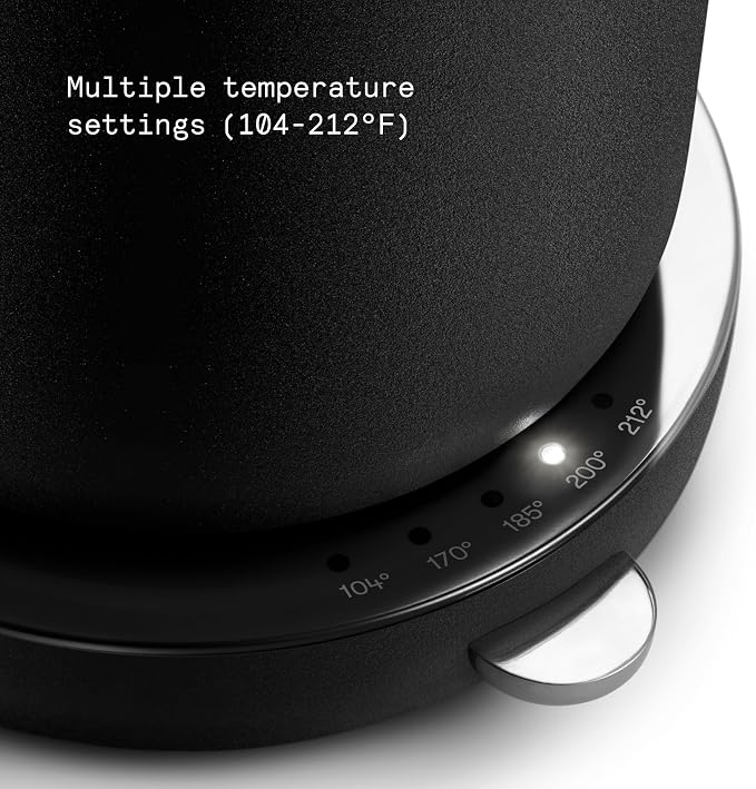 Aarke Kettle - Electric Stainless Steel Tea Kettle 1.2L (40oz), Matte Black | Temperature Control, Non-Drip Spout, Double-Wall Construction, Dry Boil Protection, Heat-Safe Handle, LED Cool-Down Indicator
