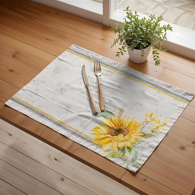 Maison d' Hermine Placemats Set of 4 Reusable 100% Cotton (13"x19") | Cloth Place Mats Washable Table Mats for Kitchen Dining Party Wedding Hotel Home Restaurant Spring Summer - Candice