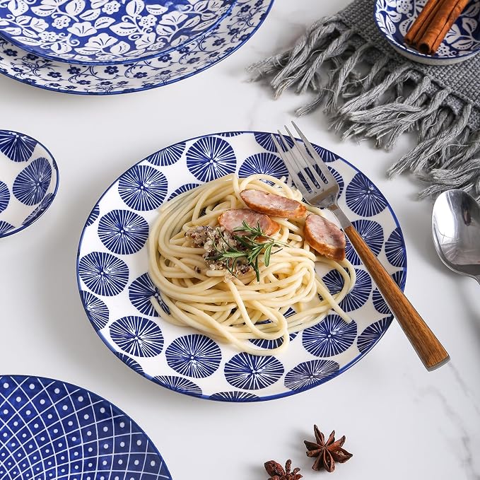 Selamica 30-Pieces Ceramic Dinnerware Sets for 6, Scratch Resistant Plates and Bowls Sets, Microwave and Dishwasher Safe, Vintage Blue A