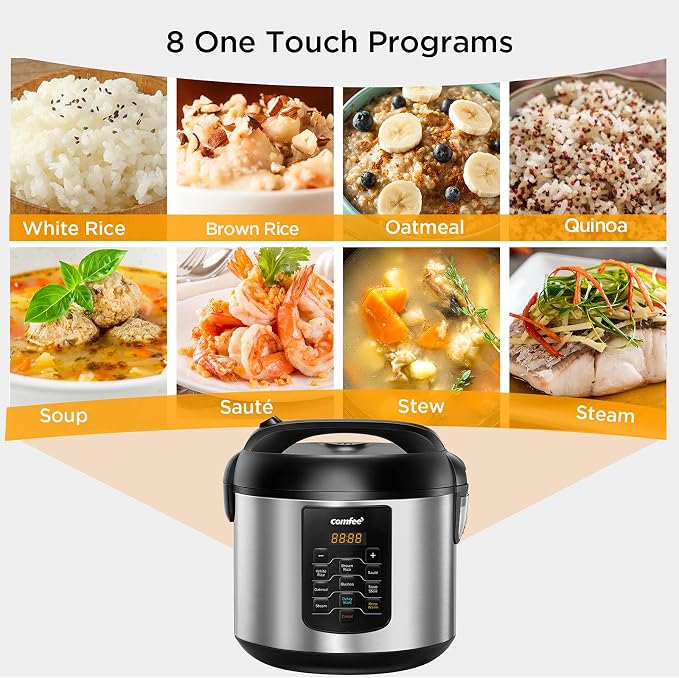 COMFEE' Large Rice Cooker with 8-Functions, 10-Cups Uncooked Rice