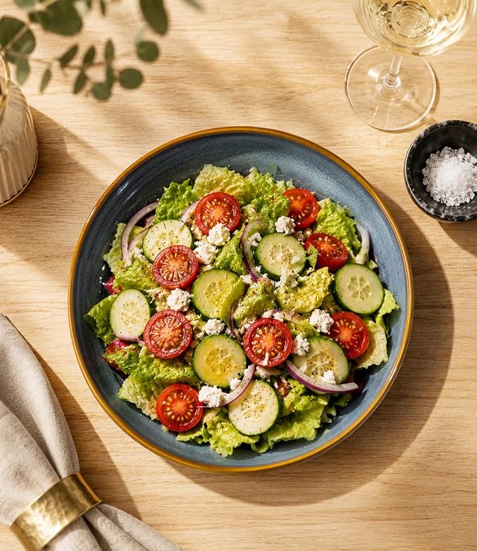 8.5" Ceramic Pasta Bowls Set of 4, Salad Bowls | Versatile Serving Bowls for Pasta, Salad, Fruit & Noodles, Housewarming & Wedding Gift, Dusk Blue