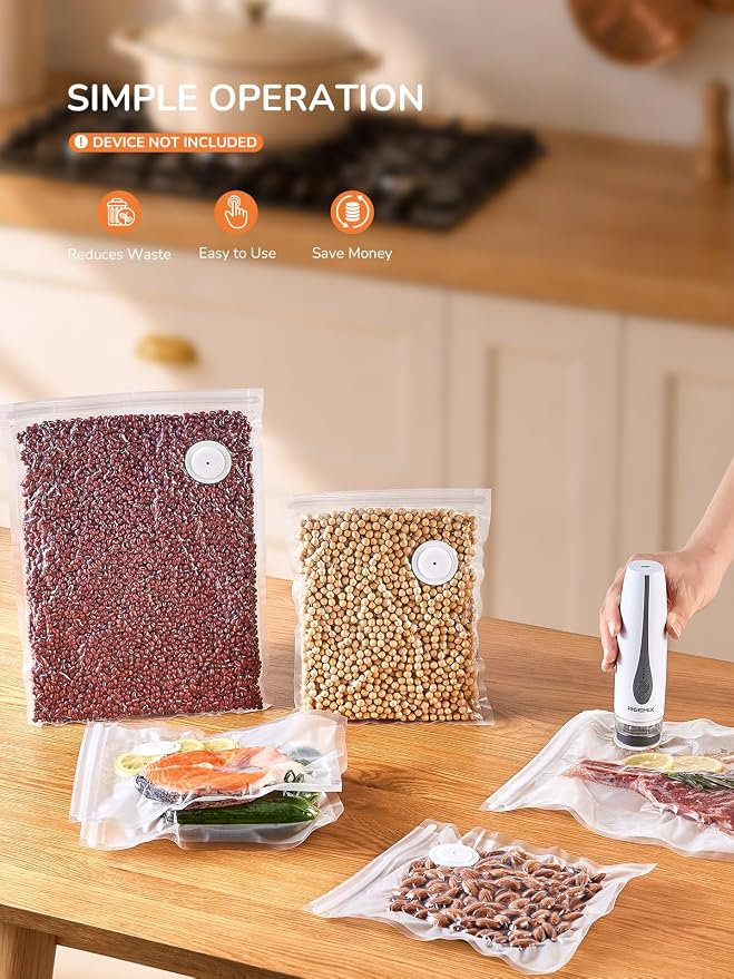 Reemix 60 Pcs Vacuum Sealer Bags (8"x10", 10"x13.8", 11.8"x13.8") | with Upgraded Silicone Air Valve, BPA-Free Food Grade, Sous Vide Safe, Air Valve Zipper Bags
