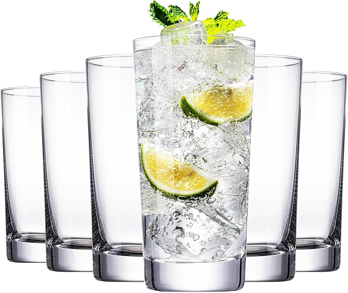 Water Glasses Set of 6, 13.5 oz Glass Cups with Heavy Base | Borosilicate Glass; Heat Resistant, Lead-Free and Dishwasher Safe for Water, Juice and Iced Coffee