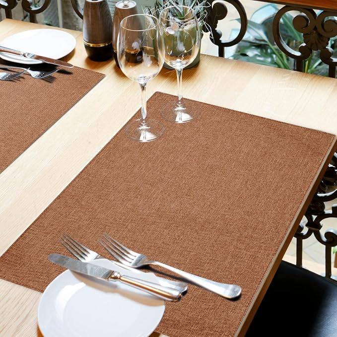 Cloth Placemats Set of 4, Cotton Linen Blend Place Mats, Flaxen | Machine Washable, Double Layered, Heat Resistant, Fabric Dining Table Mats for Kitchen, Indoor & Outdoor, 13" x 19"