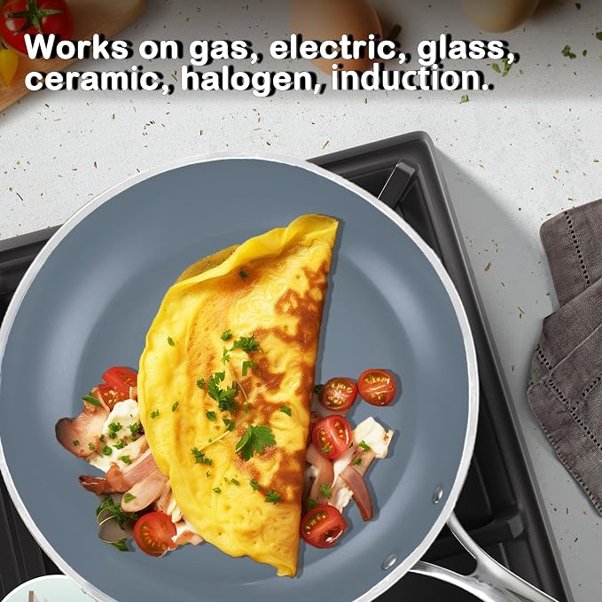 Cook N Home Classic 12 Inch Ceramic Nonstick Frying Pan, Cookware Skillet Egg & Omelet Pan, Induction, Oven Safe, Black