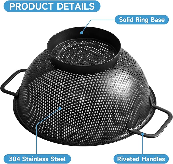 Black Colander for Kitchen, 3QT, Stainless Steel Pasta Strainer with Handle, Pasta Strainer for Fruits Vegetables Cooking Food, Dishwasher Safe
