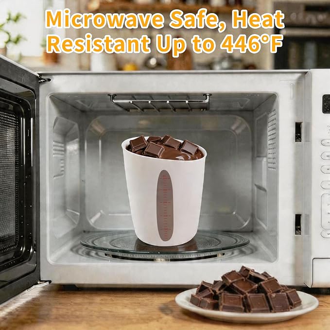 Food-Grade Silicone Chocolate Melting Cup Set with 3Pcs BPA Free Silicone Measuring Cups (1/2Cup/1Cup/2Cup) and 3Pcs Heat-Resistant Jar Spatulas, Non-Stick Baking Supplies for DIY Chocolate