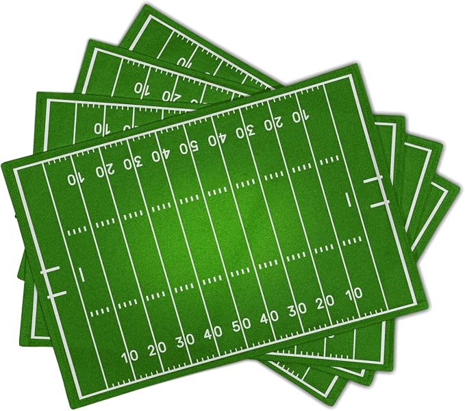 Football Placemats Set of 4 18x12 Inch Football Field Sport Themed Linen Place Mats Heat-Resistant Washable Wipeable Green Table Mat for Party Kitchen Dining Room Dinner Table Decor