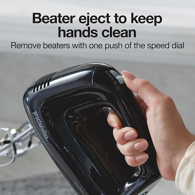 Proctor Silex Easy Mix 5-Speed Electric Hand Mixer with Bowl Rest | Compact and Lightweight | 215 Watts of Peak Power | Black | 62511