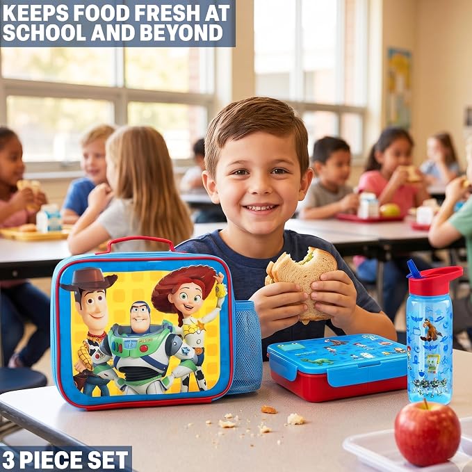Get Trend Disney Pixar Toy Story Lunch Bag, Bento Box & Water Bottle Set | 3 Pc, Insulated Lunch Bag, Lightweight Snack Box, 22 fl oz BPA-Free Water Bottle with Straw, School, Picnic, Gifts for Boys