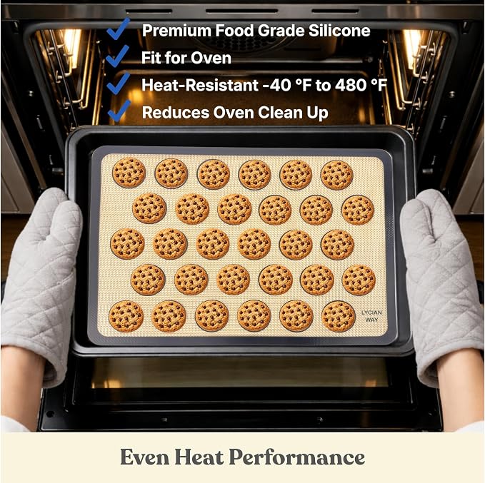 Macaron Silicone Baking Mats Set of 2, Half Sheet Nonstick Reusable Extra Thick Baking Sheet Liners for Macarons, Cookies and Pastry, Gray