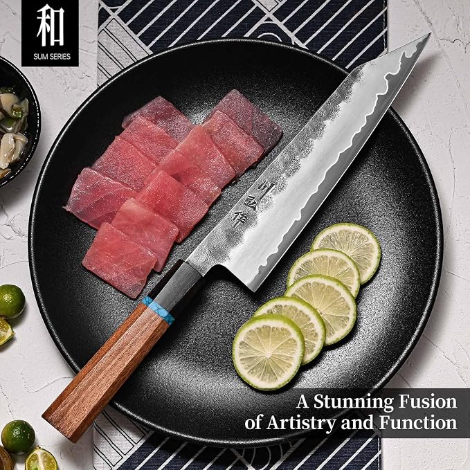 210mm Japanese Kiritsuke Chef Knife with Tri-Ply VG-10 Stainless Steel Blade, Ergonomic Handle Grip and Premium Wood Box, Cooking Gifts for Men Women