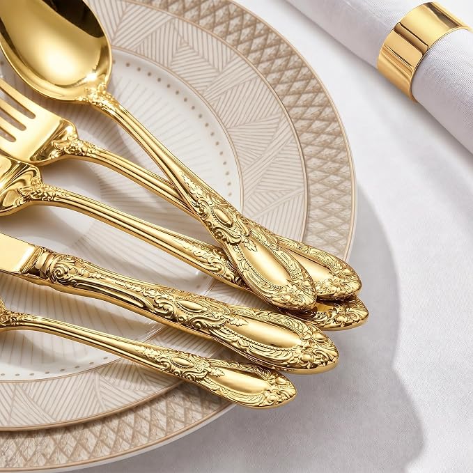 OSVSEE Vintage Silverware Set, 18/10 Stainless Steel Flatware Set for 4 | Heavy Duty Flatware with Royal Palace Handles, Mirror Polished Cutlery, Dishwasher Safe Silverware for Weddings & Gift Giving