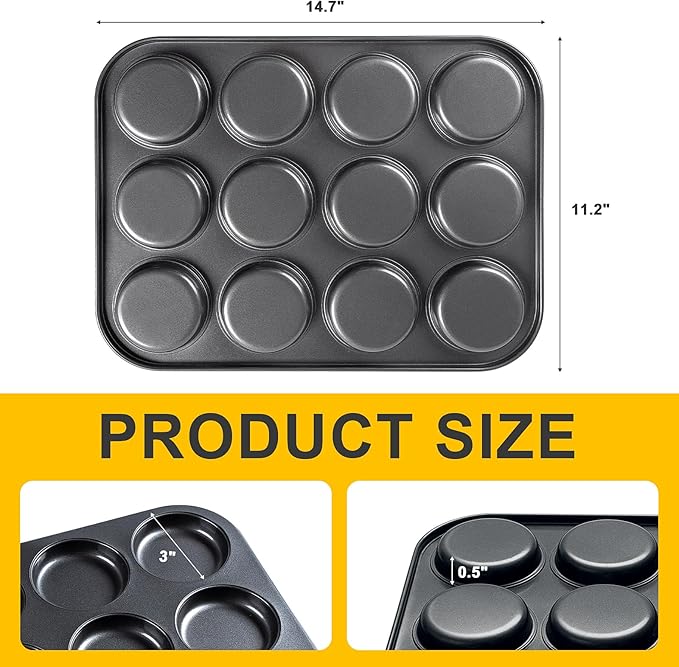 Yomvzake Muffin Top Pan 2 Pack Baking Pans Whoopie Pie Pan, Nonstick 3 Inch Yorkshire Pudding Pan for Pansuffin, Moon Pie, Cookies, Small Hamburger Bun