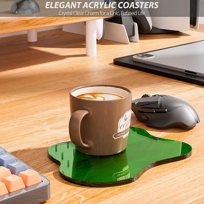 Acrylic Coaster Decorative Plates, Dark Green Bar Drink Coaster, Clear Cloud Shape Coffee Cup Coaster, Perfect for Tabletop Protection and Accessories Display.(Dark Green