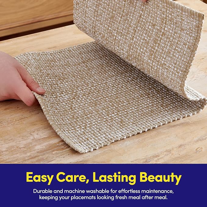Sweet Home Collection 100% Cotton Placemats for Dining Room Rectangle Two Tone Woven Fabric 13" x 19" Soft Durable Table Mat Set, Set of 6, Taupe