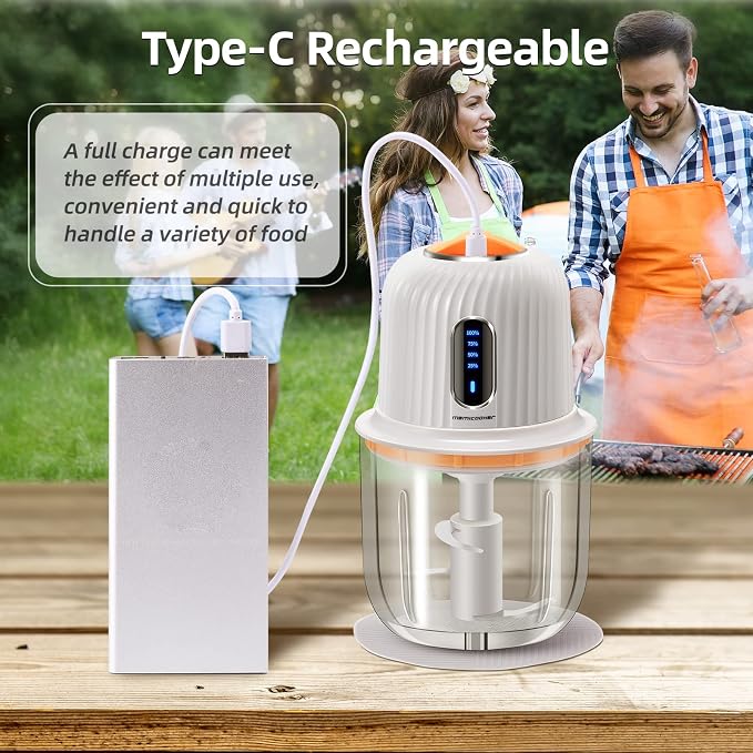 Electric Garlic Chopper 600ML, Rechargeable Meat Grinder, Cordless Garlic Mincer Onion Chopper Food Chopper for Ginger Chili Meat Sauce, Wireless Food Processor, White
