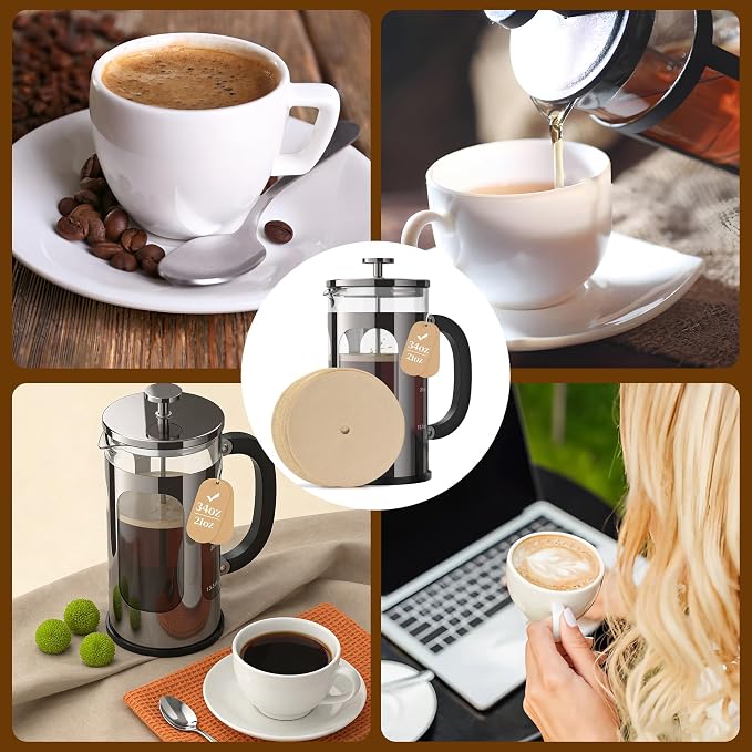 100 Pcs Disposable Coffee Filters for Veken 34oz, Cafe Du Chateau 34 Oz | Percolator Filters for Utopia Kitchen 34oz French Press, High Temperature Resistant, No Extra Paper Taste