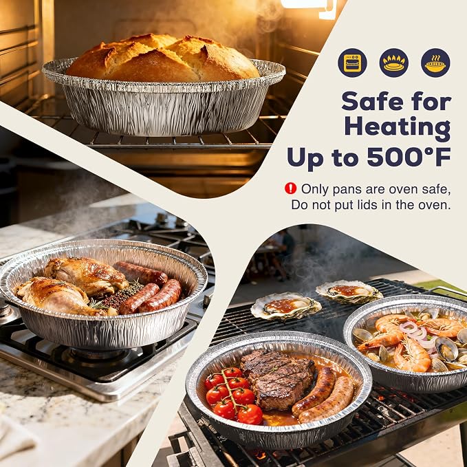 Fit Meal Prep 45 pack 9" Round Aluminum Foil Pans with Clear Dome Lids, Pie Tins Disposable 9 inch with Lids, Take Out Containers, Freezer Oven Safe Aluminum Baking Pans for Storing, Cooking, Storage