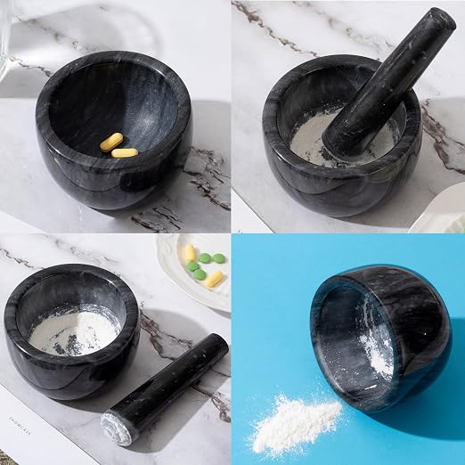 Pill Crusher, Mini Marble Mortar and Pestle Set, Pill Crusher Grinder Fine Powder, Arthritic Hands Pill Grinder (Large Size)