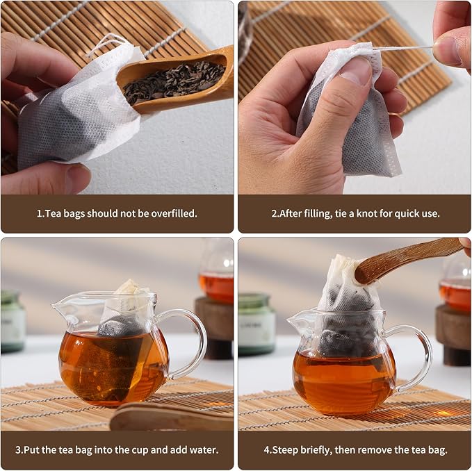 300 PCS Disposable Tea Bags for Loose Leaf Tea, Empty Tea Bags | 3.54" x 2.75" Food-Grade Drawstring Tea Filter Sachets, Safe for Hot Water Brewing, for Loose Tea, Coffee, Herbs & Spices