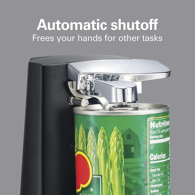 Hamilton Beach Extra-Tall Electric Can Opener Knife Sharpener | Easy-Clean Detachable Cutting Lever & Blade | Cord Storage | Automatic Shutoff | Black | 76702J