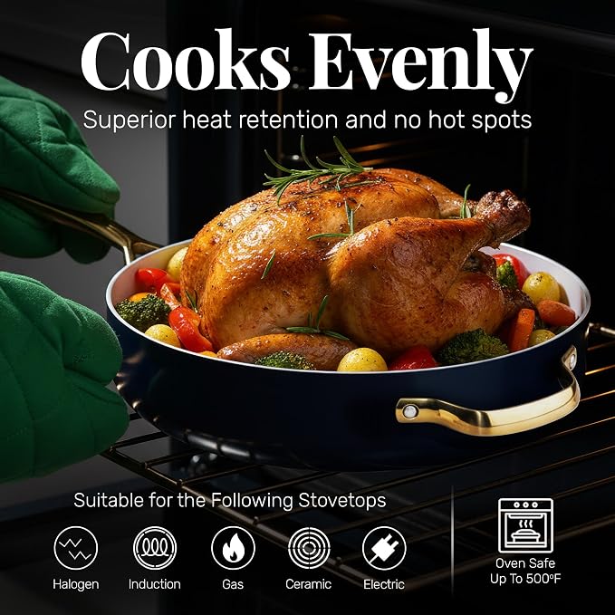 GOTHAM STEEL 4Qt Saute Pan with Lid, 12 Inch Deep Frying Pan | Ceramic Nonstick Coating made without PTFE/PFOA/PFOS, Stay Cool Handles, Oven and Dishwasher Safe
