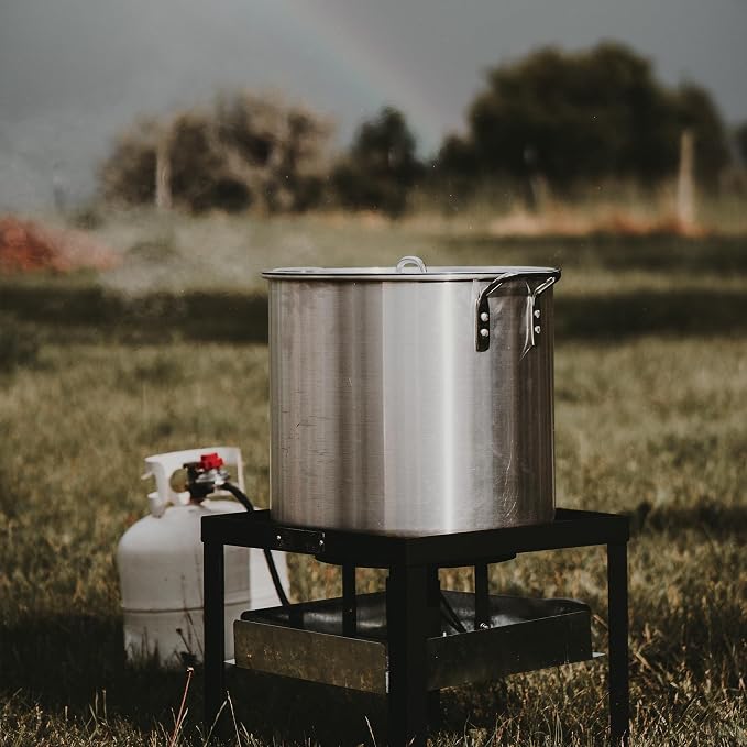 GasOne 100Qt Aluminum Stock Pot with Strainer and Lid – Large Deep Fryer Pot with Basket for Boiling, Frying Turkey, Seafood, Crawfish – Food-Grade Aluminum Large Cooking Pot with Sturdy Handles