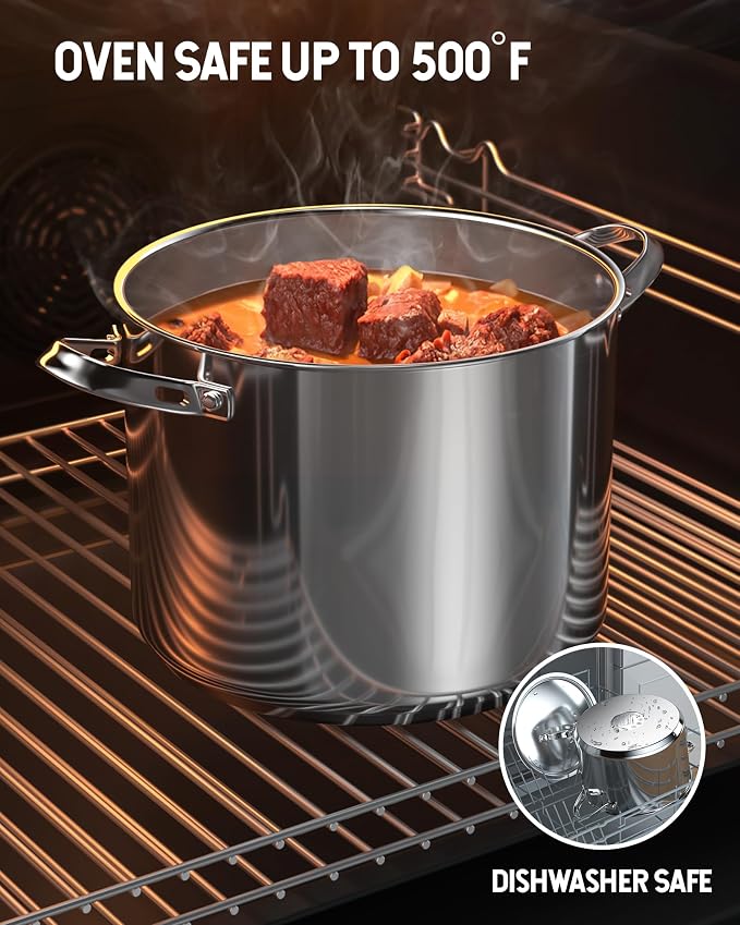 Cooks Standard Heavy Duty Stainless Steel Stock Pot - Large Deep Pot | 8 Quart Stainless Steel Stock Pot with Lid, Thick Bottom Deep Cookware for Pasta, Spaghetti, Canning & Family Meals