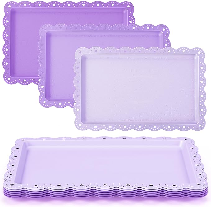 6 Pcs Purple Serving Trays Plastic Platters Dessert Cupcake Holder Party Supplies 14.4 x 9.3 Inches Rectangular Cookie Snack Display Tray for Wedding Restaurant